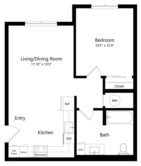 One Bedroom Floor Plan at River Canyon Affordable Apartments in Merced, CA